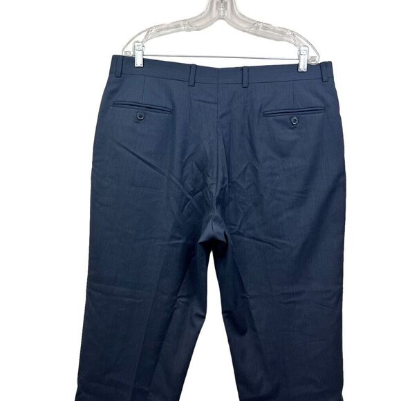 Tommy Hilfiger Mens Wool Trouser Pants Pinstripe Navy Black Flat Front Size 38W - Picture 6 of 6